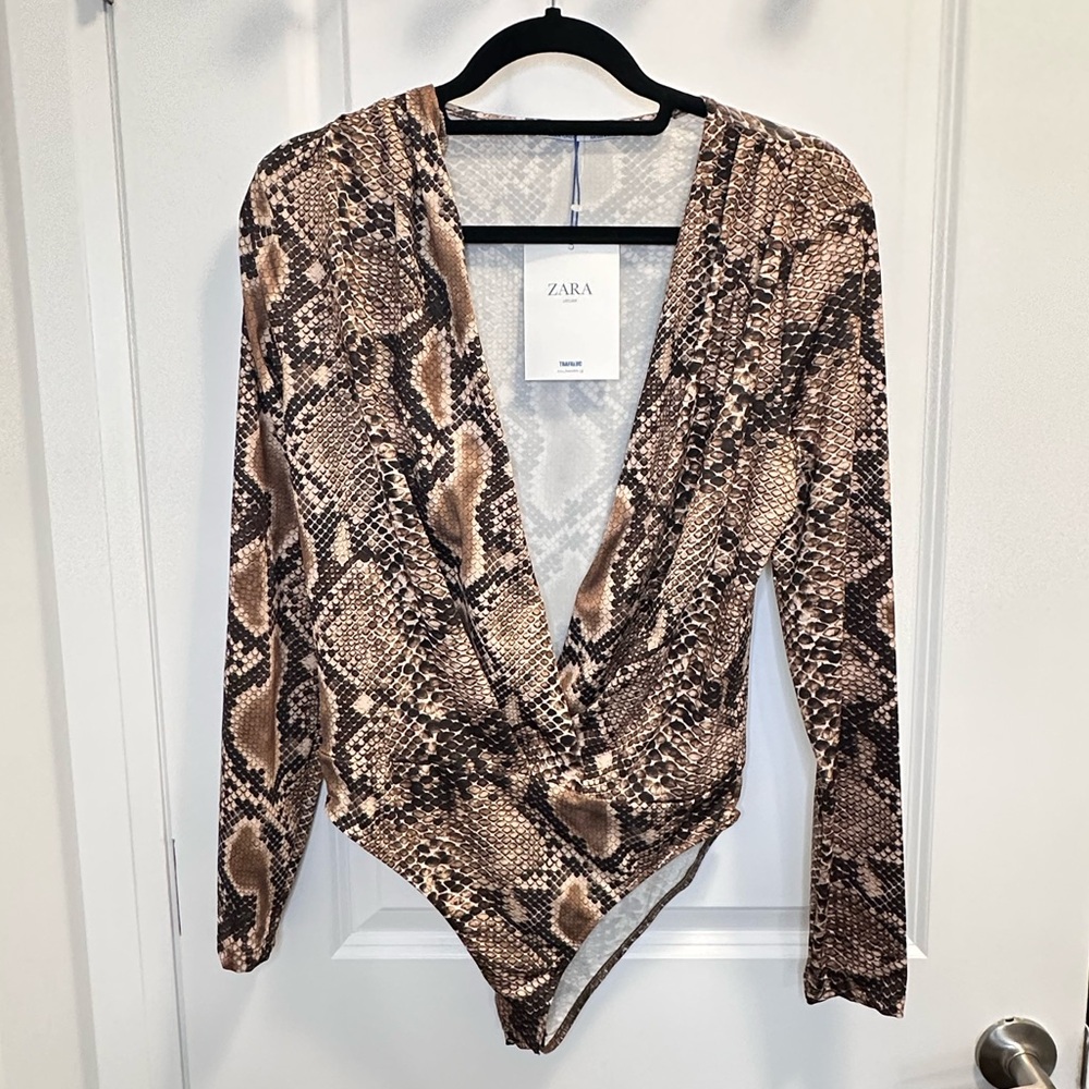 Zara Brown Snake Print Bodysuit